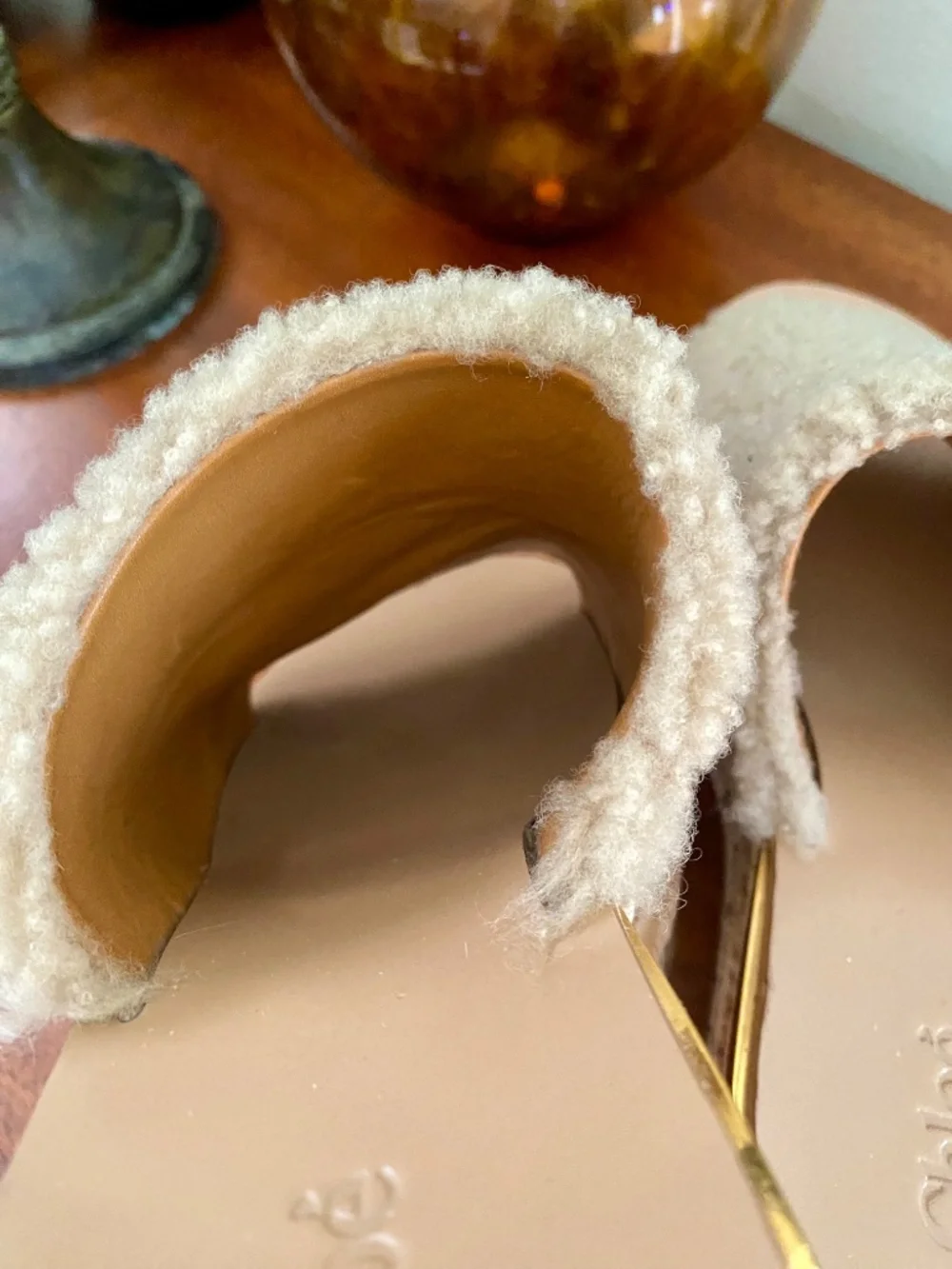 CHLOÉ $750 Shearling Leather Slide Wedges 8